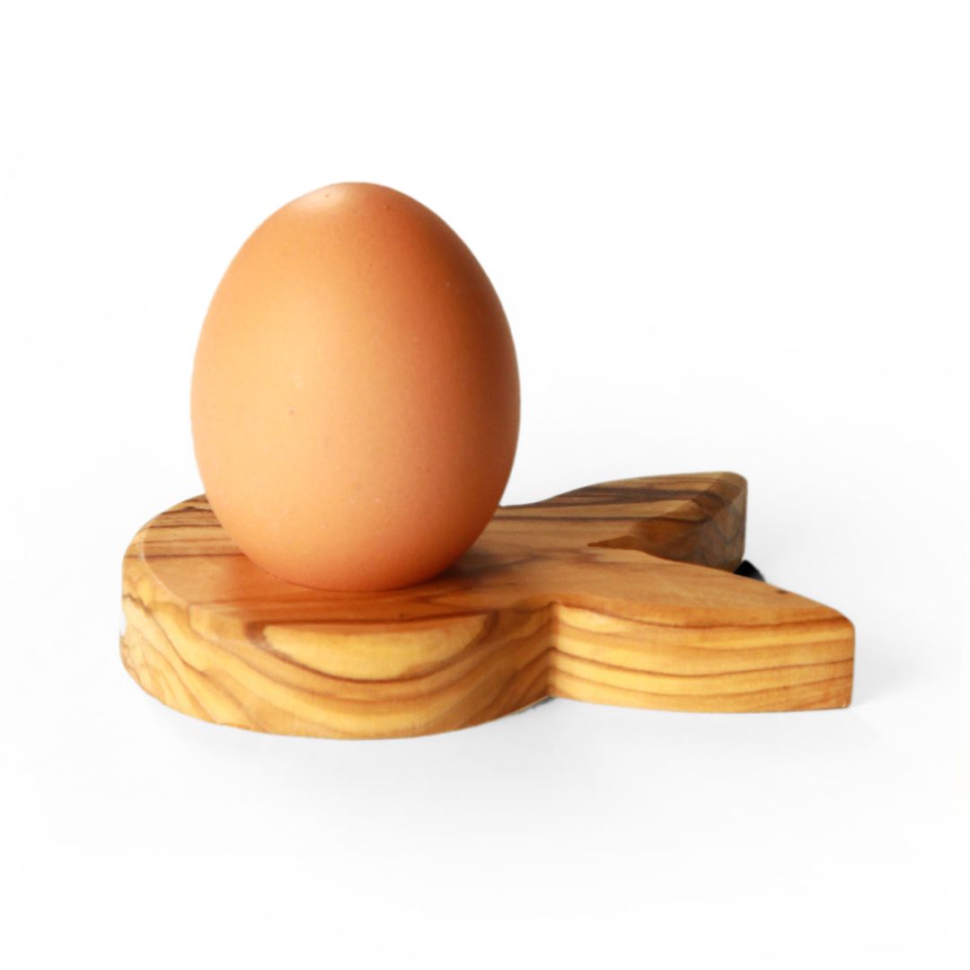 Coquetier avec lapin en bois d’olivier – décoration de Pâques