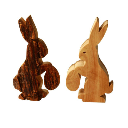 Lapin de Pâques avec œuf en bois d’olivier et écorce – 9 cm