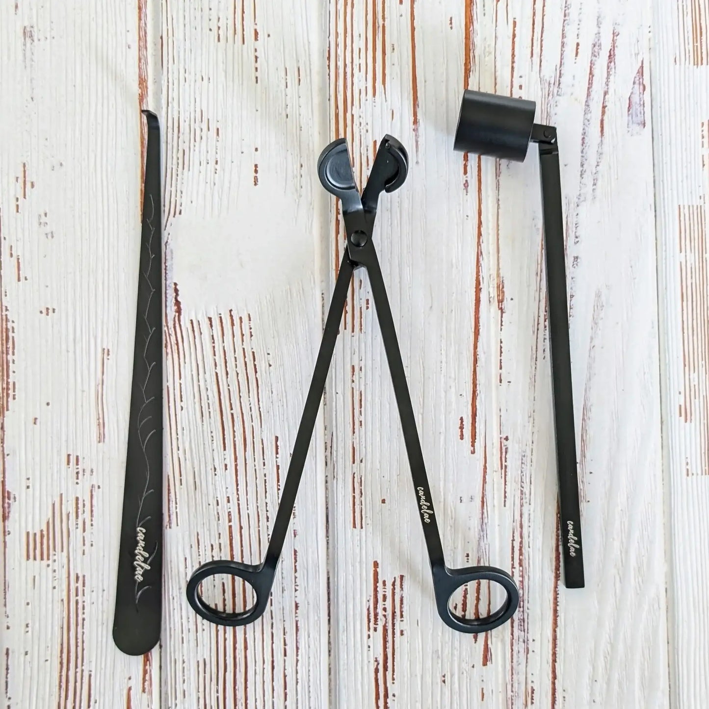 Kerzenpflege-Set Schwarz – Dochtschere, Kerzenlöscher & Dochtheber für perfekte Brennergebnisse - by SteinKunstWerk | Kerzenpflegeset aus nachhaltiger Herstellung