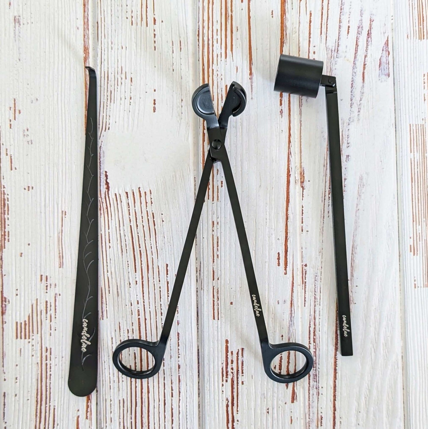 Black candle care set – wick snips, candle snuffer &amp; wick lifter for perfect burning results