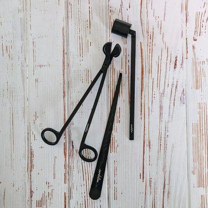 Kerzenpflege-Set Schwarz – Dochtschere, Kerzenlöscher & Dochtheber für perfekte Brennergebnisse - by SteinKunstWerk | Kerzenpflegeset aus nachhaltiger Herstellung