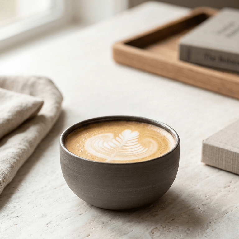 Grau-schwarze KUMO Keramiktasse für Flat White