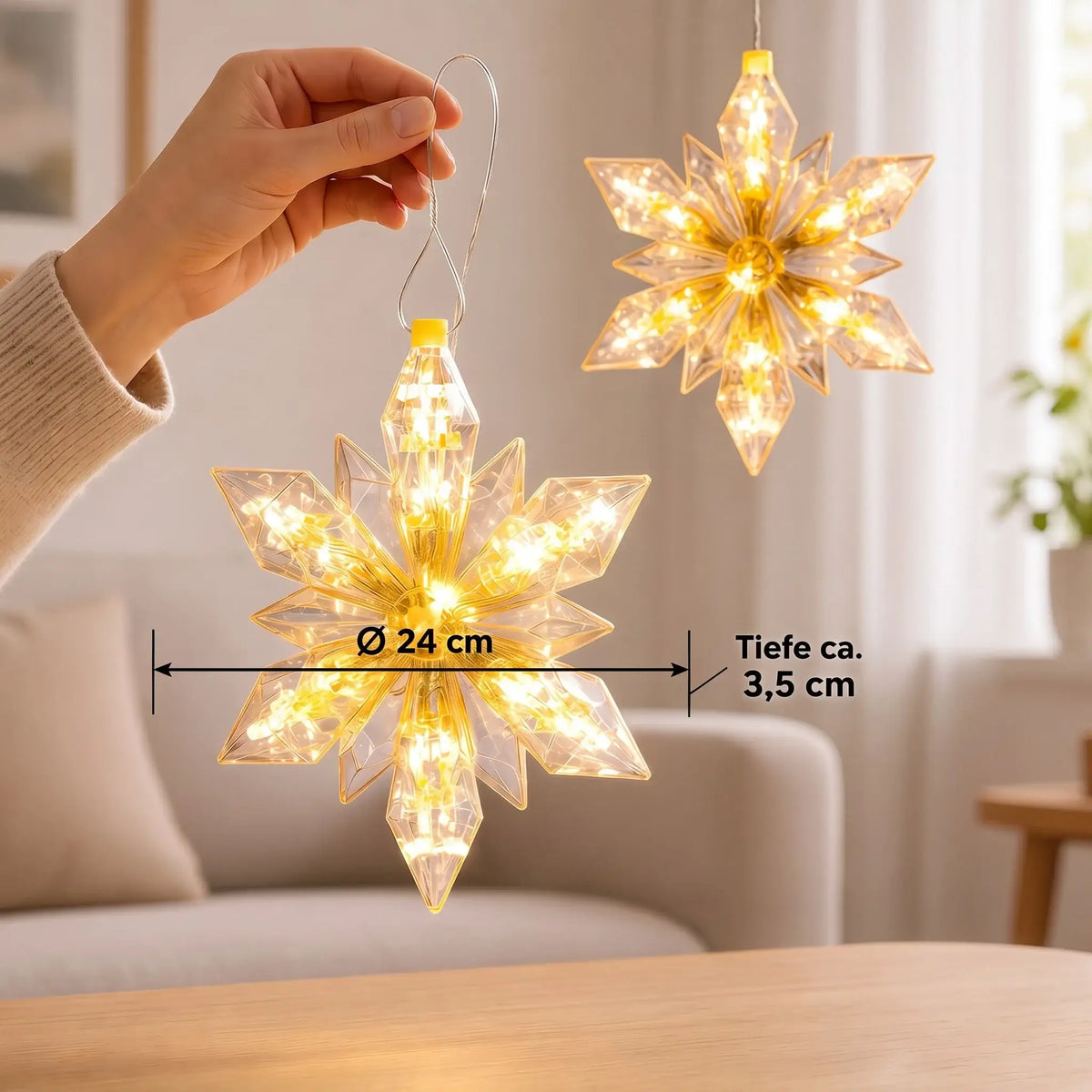 LED-Sterne 24 cm im 2er-Set mit warmweißem Licht für Weihnachtsdekoration