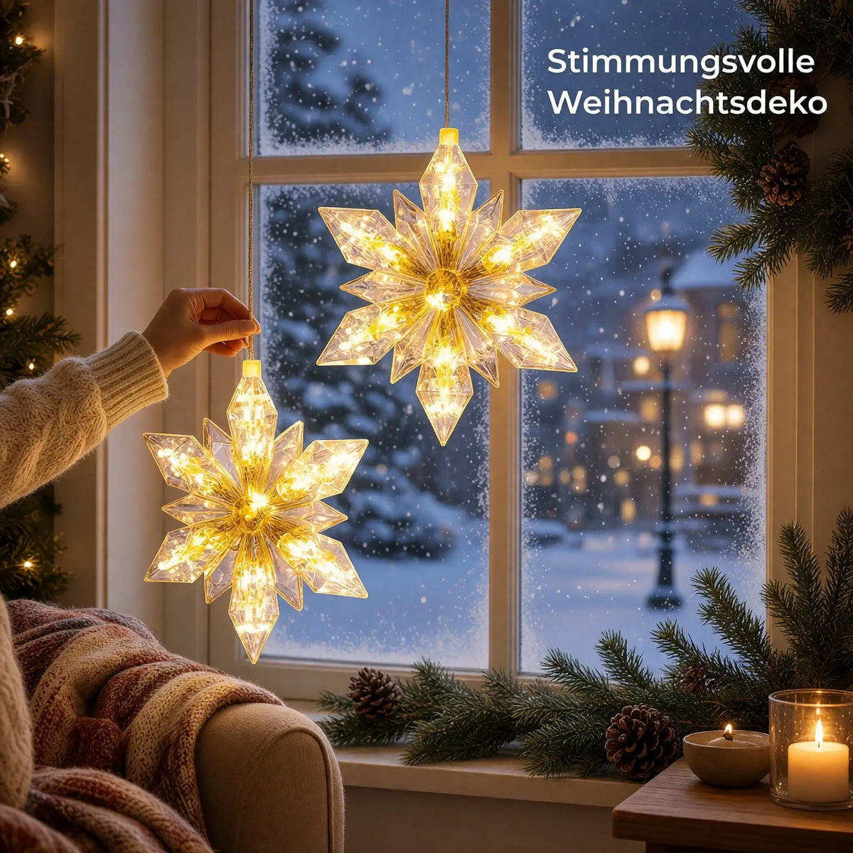 Warmweiße LED-Sterne für Weihnachten, batteriebetrieben und 24 cm groß