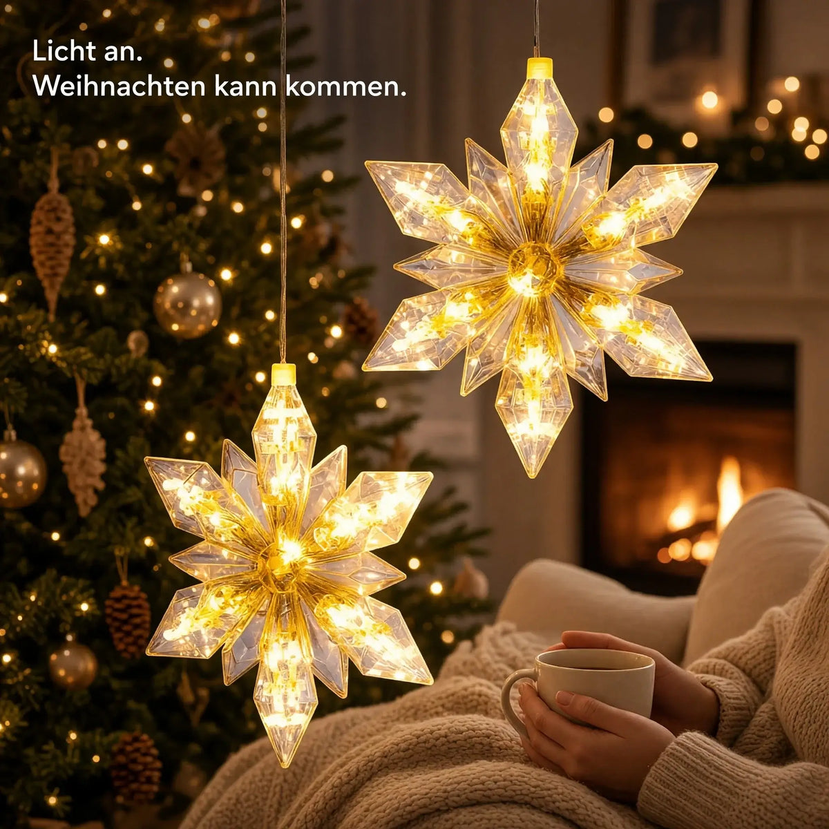 2er-Set LED-Weihnachtssterne mit warmweißem Licht und 6-Stunden-Timer
