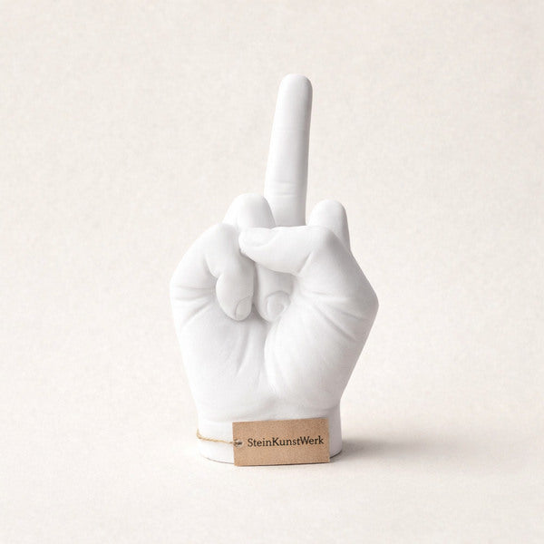 Mittelfinger Dekofigur – moderne minimalistische Statement Deko für Wohnzimmer und Büro – SteinKunstWerk