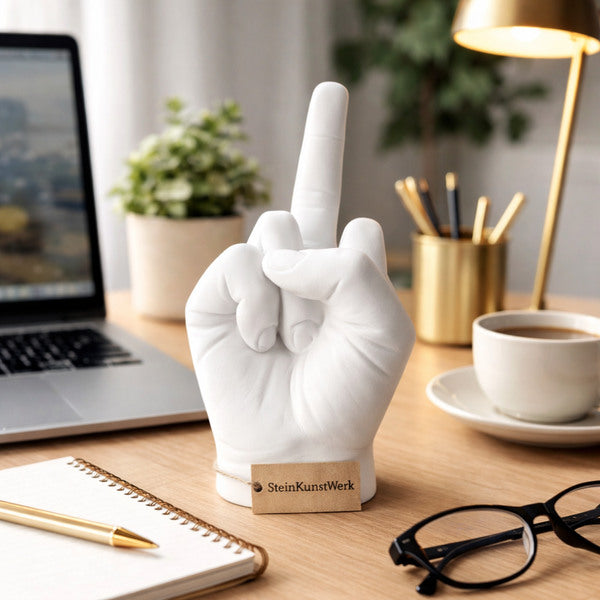 Mittelfinger Dekofigur – moderne minimalistische Statement Deko für Wohnzimmer und Büro – SteinKunstWerk