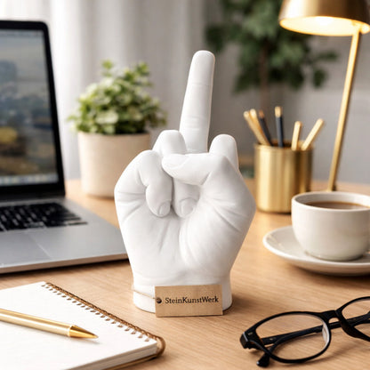 Mittelfinger Dekofigur – moderne minimalistische Statement Deko für Wohnzimmer und Büro – SteinKunstWerk