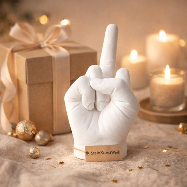 Mittelfinger Dekofigur – moderne minimalistische Statement Deko für Wohnzimmer und Büro – SteinKunstWerk