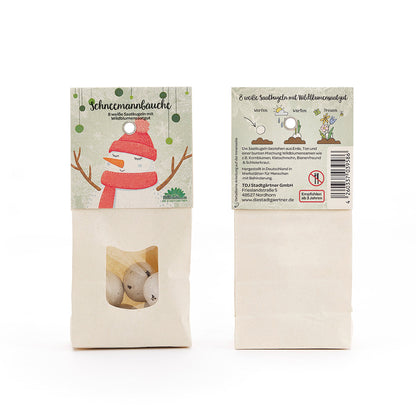 Weiße Schneemannbauch-Blumenmurmeln mit Saatgut – zusätzliche Produktabbildung