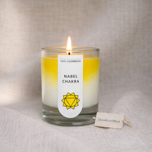 Soja-Duftkerze - "Solarplexuschakra" - Yogakerze - by SteinKunstWerk | Duftkerze im Glas aus nachhaltiger Herstellung