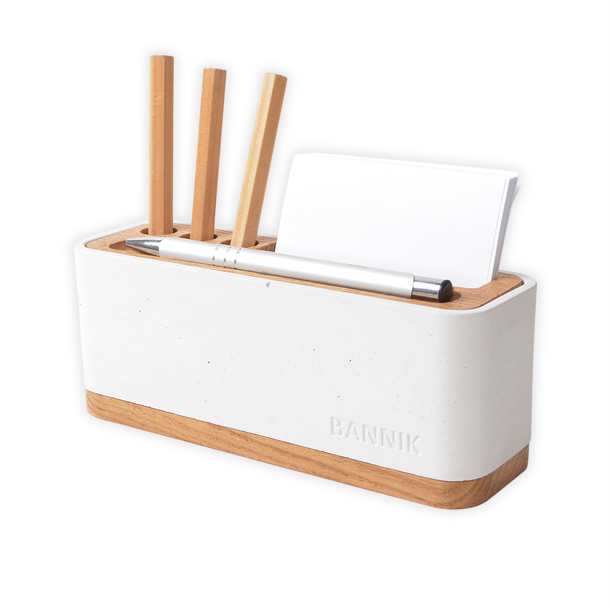 Bannik Design Alesund – Schreibtisch-Organizer aus Beton und Eichenholz, Farbe weiss, Produktansicht 14