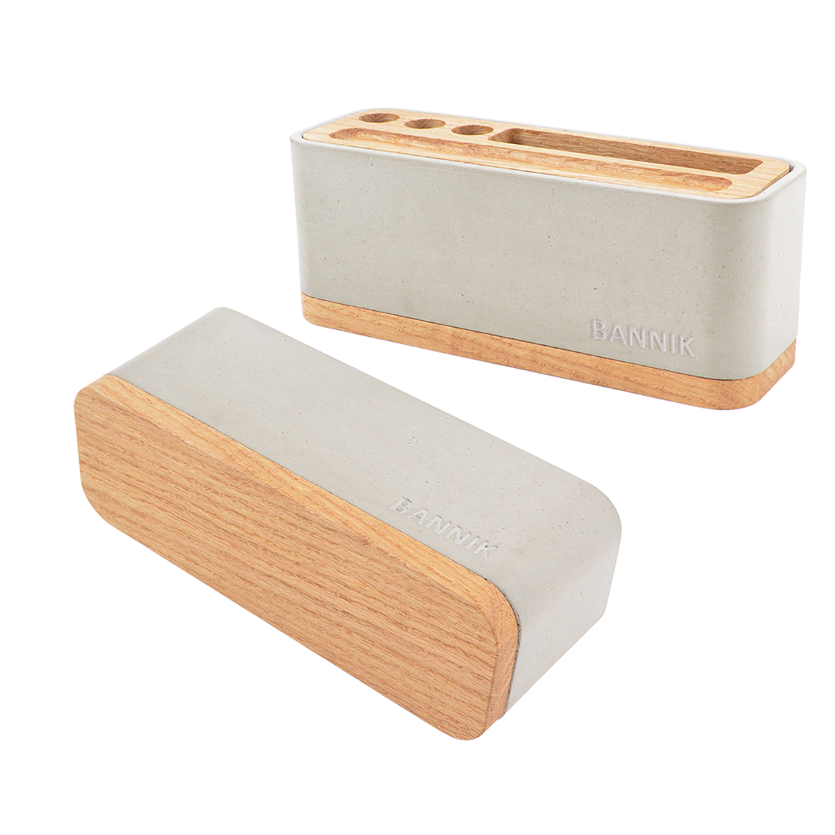 Coffret design SteinKunstWerk: Alesund, organiseur de bureau en béton et chêne, gris clair – foto originale Bannik Design