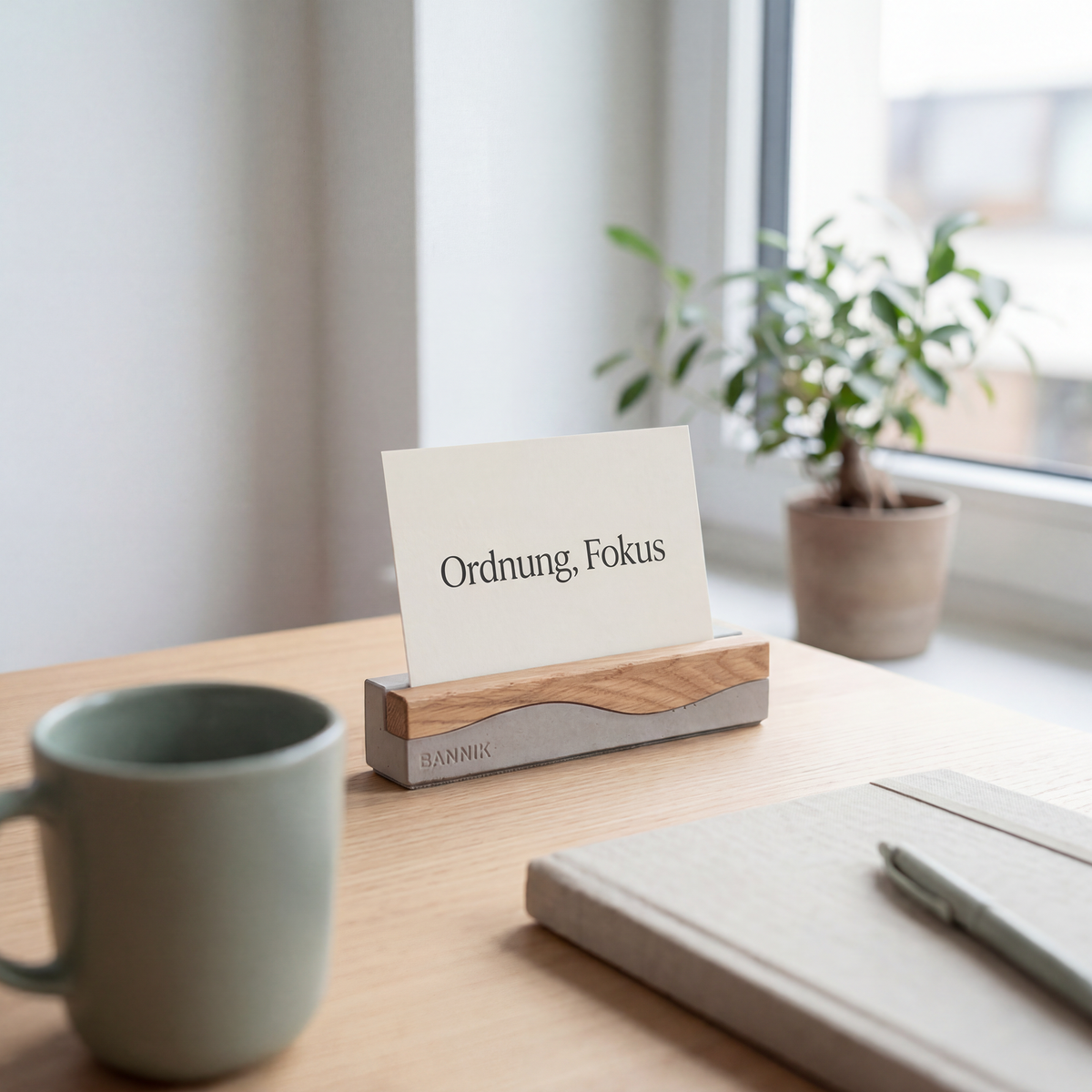 Coffret design SteinKunstWerk: Egersund, porte-photos et cartes en béton et chêne, blanc – foto originale Bannik Design