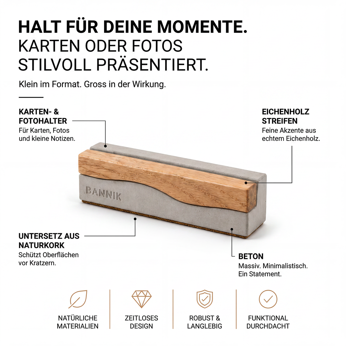 Bannik Design Egersund – Foto- und Kartenhalter aus Beton und Eichenholz, Produktansicht 2