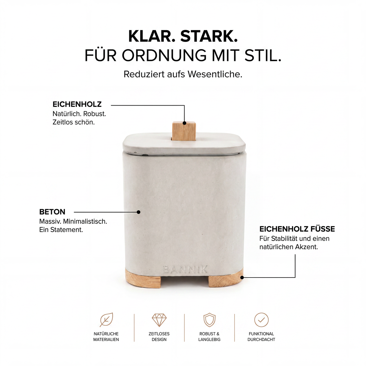 Bannik Design Farsund – Beton-Aufbewahrungsgefäß mit Eichenholzdeckel, Produktansicht 2