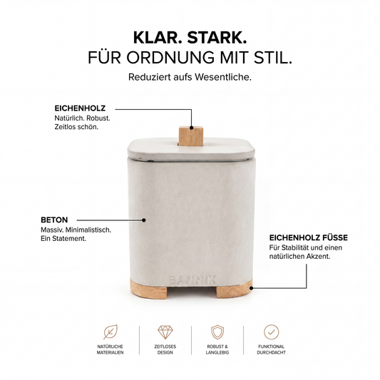 Bannik Design Farsund – Beton-Aufbewahrungsgefäß mit Eichenholzdeckel, Produktansicht 2