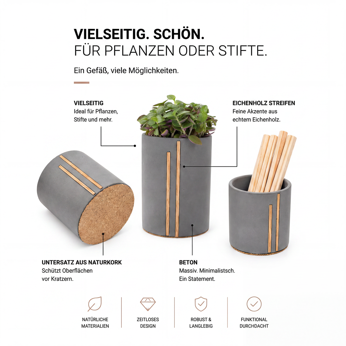 Bannik Design Lomvika – Stiftehalter aus Beton und Holz, Produktansicht 2