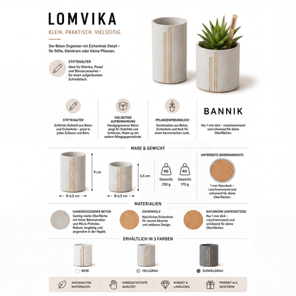 Bannik Design Lomvika – Stiftehalter aus Beton und Holz, Produktansicht 6