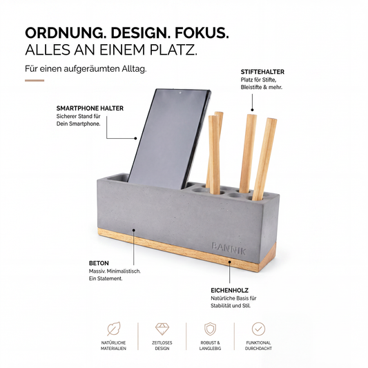 Bannik Design Sandvika – Organizer aus Beton und Eichenholz, Produktansicht 2