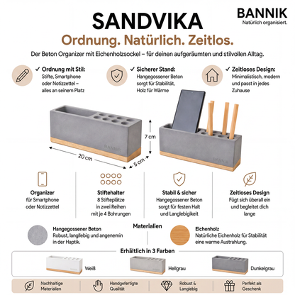 Bannik Design Sandvika – Schreibtisch-Organizer aus Beton und Eichenholz, Produktansicht 5