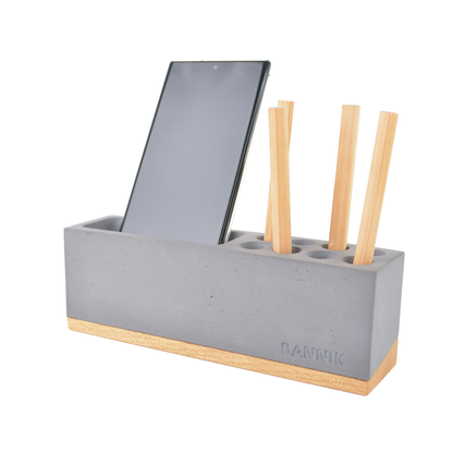 Bannik Design Sandvika – Schreibtisch-Organizer aus Beton und Eichenholz, Farbe dunkelgrau, Produktansicht 12