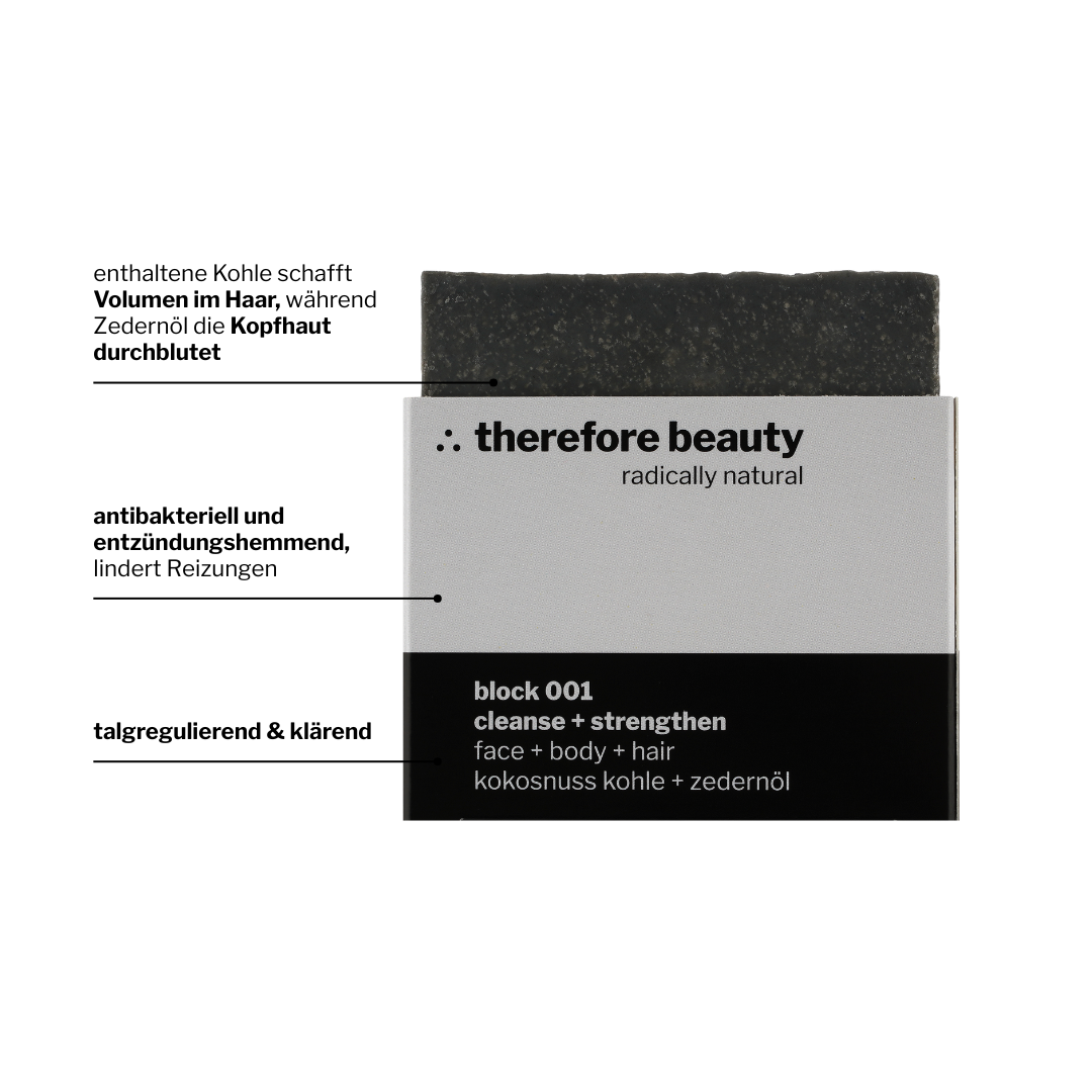 Infographic: therefore beauty block 001 – charcoal and cedarwood soap