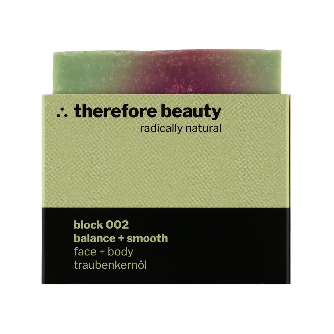 Naturseife block 002 mit Traubenkernöl – Produktabbildung von therefore beauty