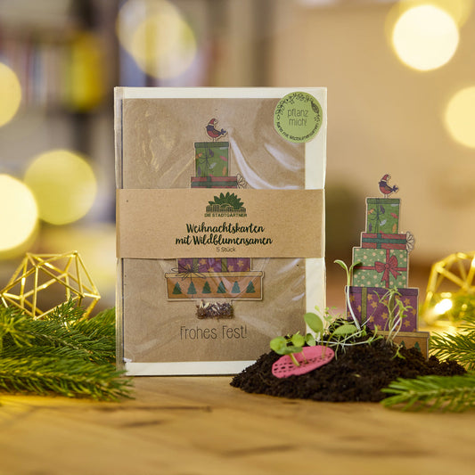 Wachsende Weihnachtskarten im 5er-Set mit Saatpapier und Umschlägen