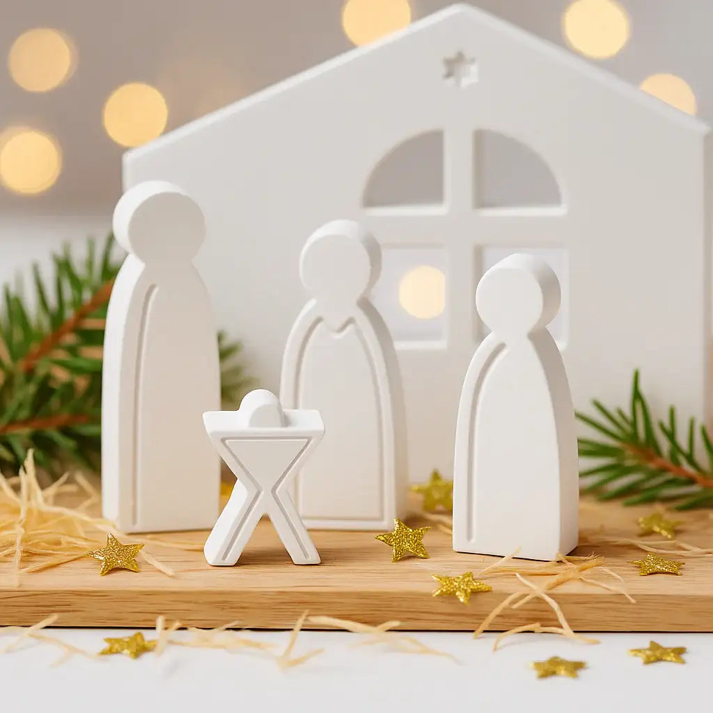 Mini Weihnachtskrippe in Weiß – Kreatives DIY-Set für moderne Weihnachtsdeko - by SteinKunstWerk | Deko aus nachhaltiger Herstellung