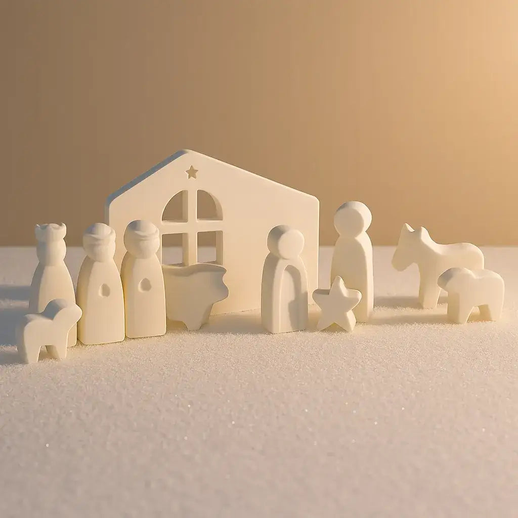 Kleine Weihnachtskrippe – Handgefertigte Figuren & Moderner Krippenstall - by SteinKunstWerk | Deko aus nachhaltiger Herstellung