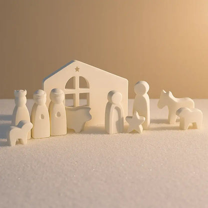 Kleine Weihnachtskrippe – Handgefertigte Figuren & Moderner Krippenstall - by SteinKunstWerk | Deko aus nachhaltiger Herstellung