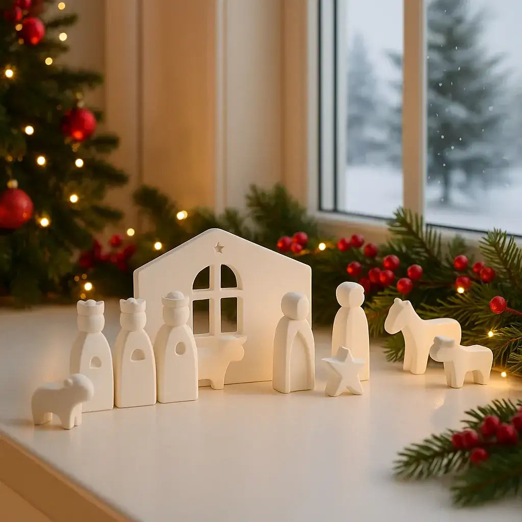 Kleine Weihnachtskrippe – Handgefertigte Figuren & Moderner Krippenstall - by SteinKunstWerk | Deko aus nachhaltiger Herstellung