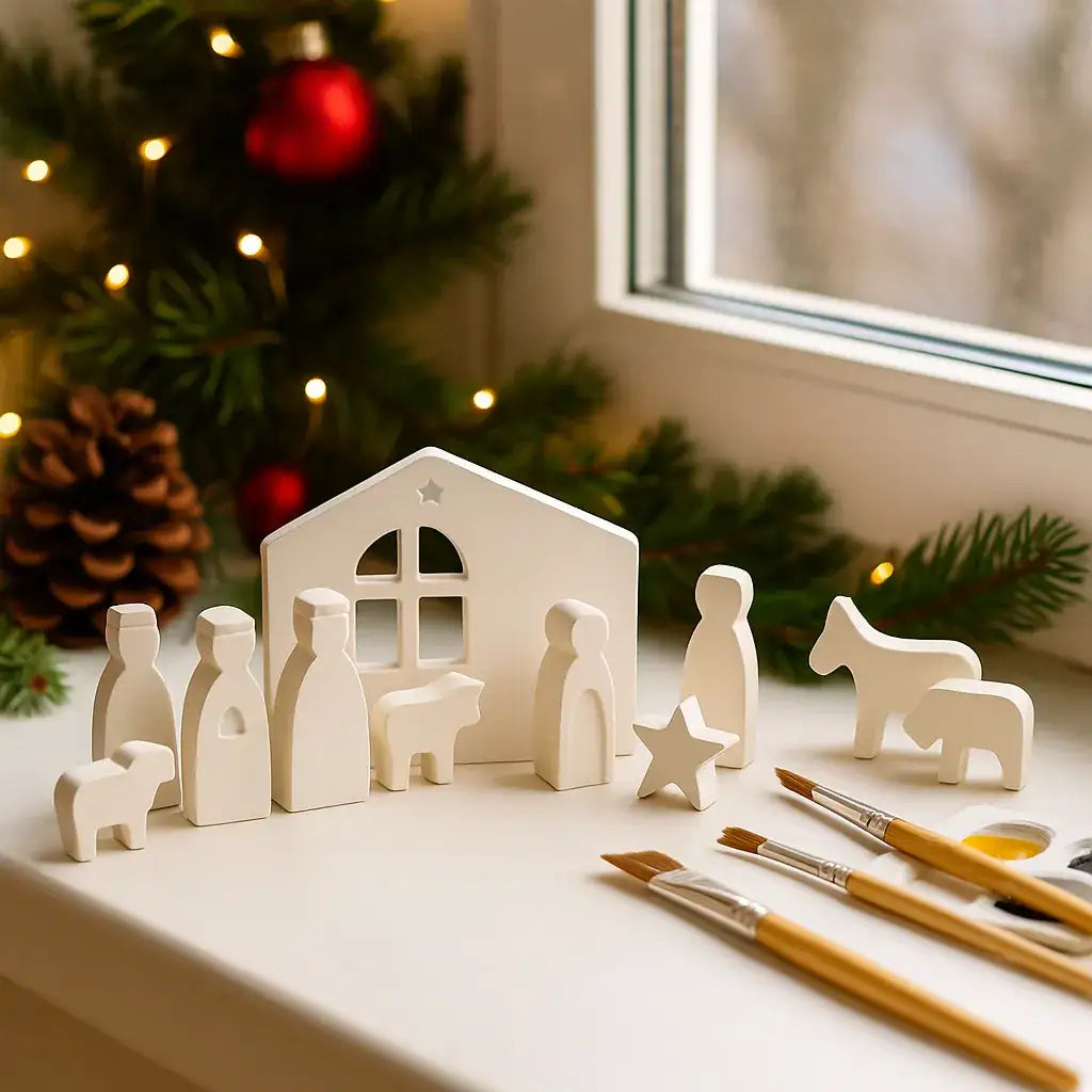 Kleine Weihnachtskrippe – Handgefertigte Figuren & Moderner Krippenstall - by SteinKunstWerk | Deko aus nachhaltiger Herstellung