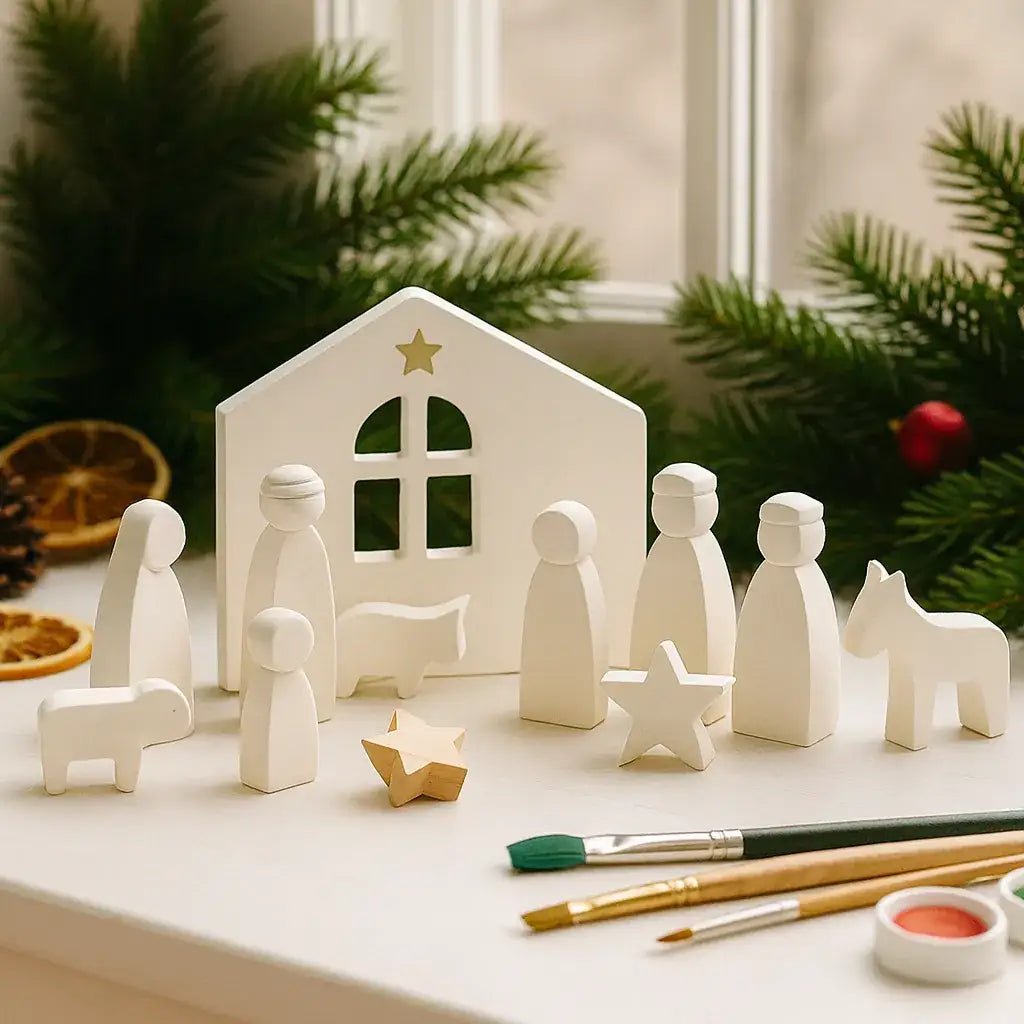 Kleine Weihnachtskrippe – Handgefertigte Figuren & Moderner Krippenstall - by SteinKunstWerk | Deko aus nachhaltiger Herstellung