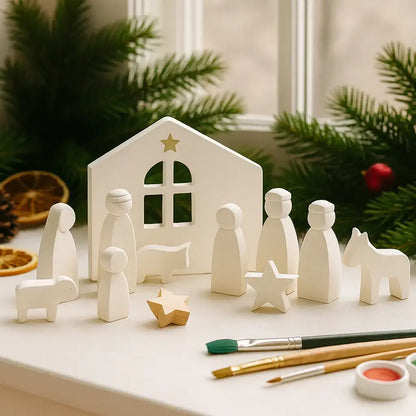 Kleine Weihnachtskrippe – Handgefertigte Figuren & Moderner Krippenstall - by SteinKunstWerk | Deko aus nachhaltiger Herstellung