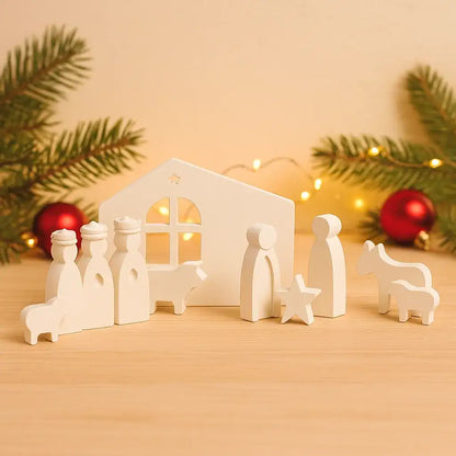 Kleine Weihnachtskrippe – Handgefertigte Figuren & Moderner Krippenstall - by SteinKunstWerk | Deko aus nachhaltiger Herstellung