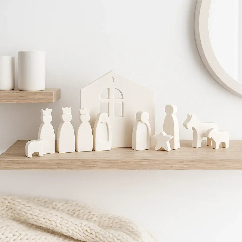 Kleine Weihnachtskrippe – Handgefertigte Figuren & Moderner Krippenstall - by SteinKunstWerk | Deko aus nachhaltiger Herstellung