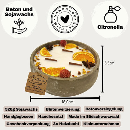 XXL Citronella-Betonkerze „Big Grey – Mugge Schreck“ – handgemacht, 3 Holzdochte, ca. 1,5 kg, bis zu 80h Brenndauer - by SteinKunstWerk | Outdoor aus nachhaltiger Herstellung