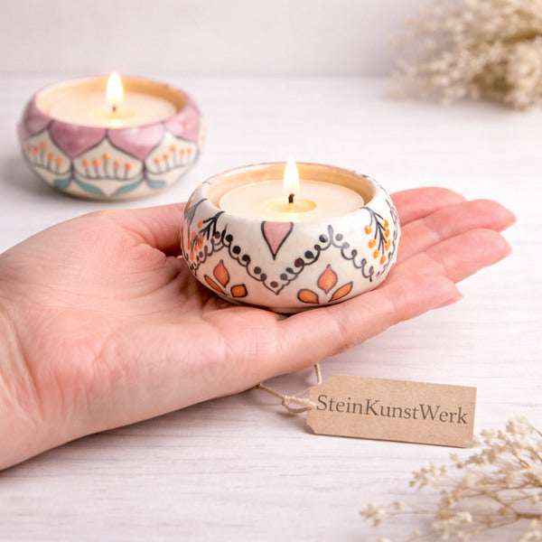 Teelichthalter Keramik handbemalt warme Licht Atmosphäre SteinKunstWerk